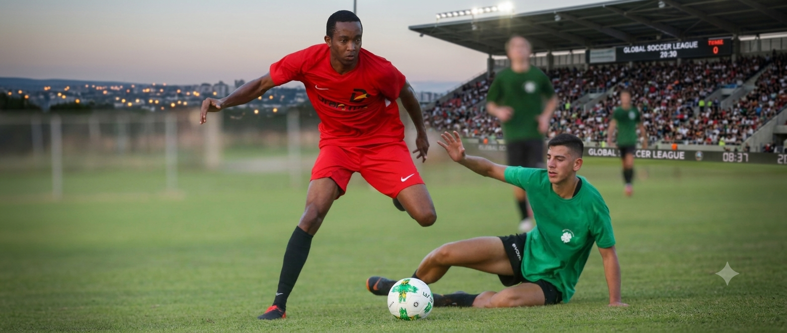 Coach Michael competing for the ball on the pitch